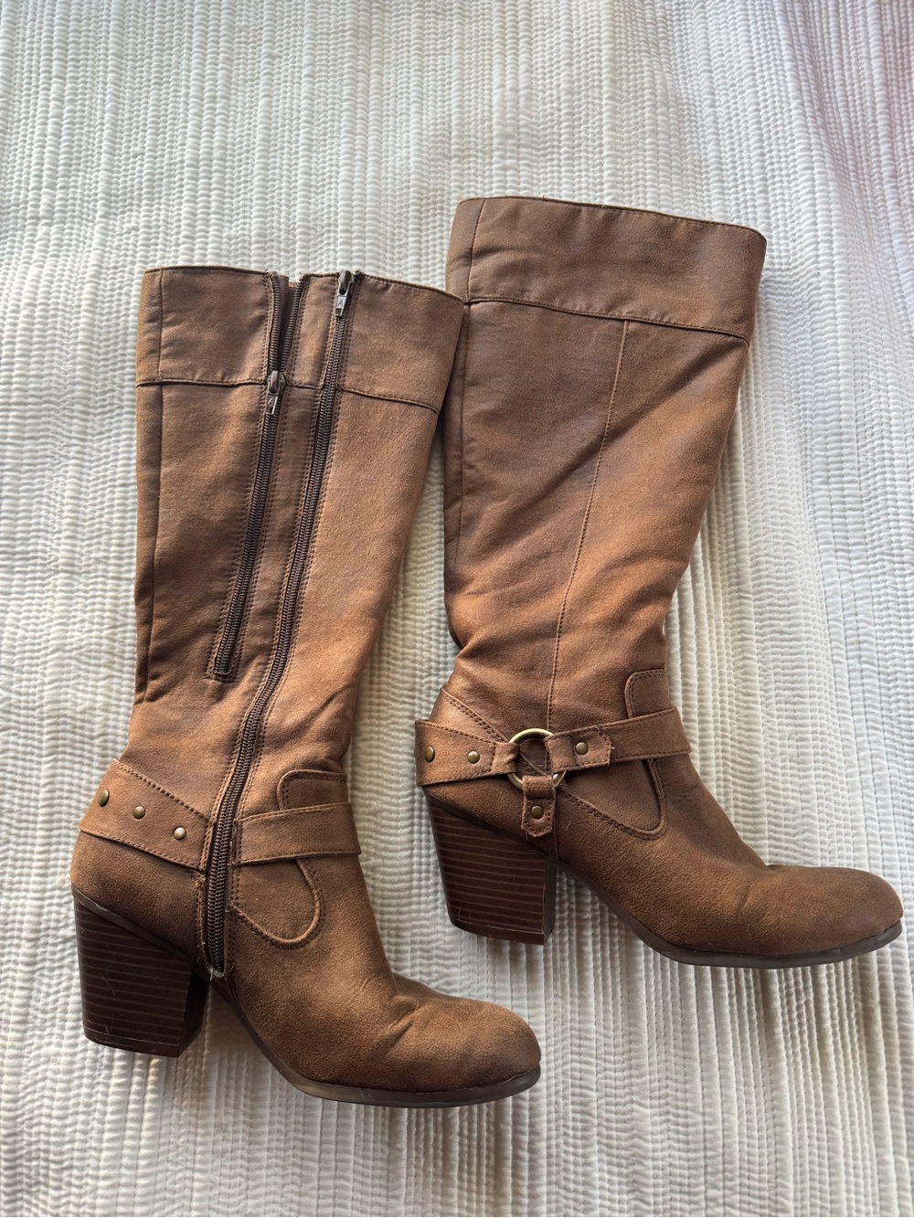 Chestnut Brown Western Mid-Calf Block Heel Boots
